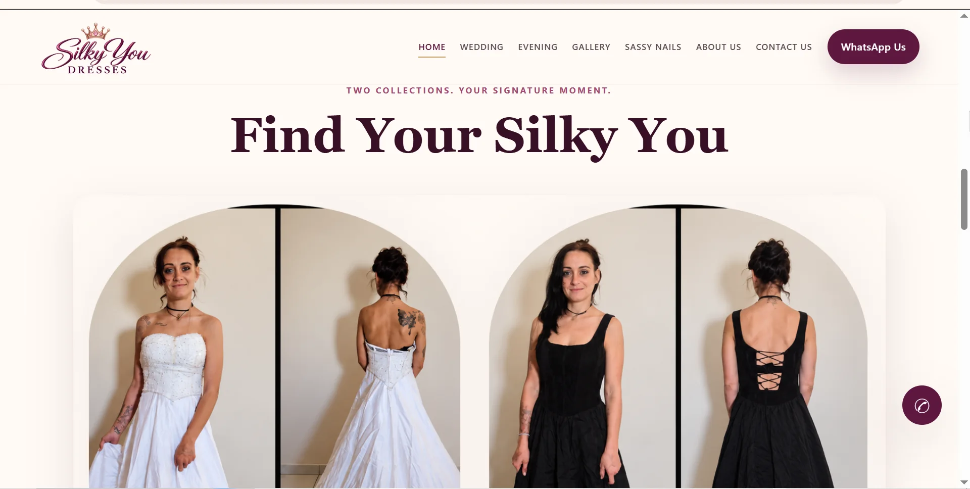 Two collection showcase for wedding dresses and evening wear