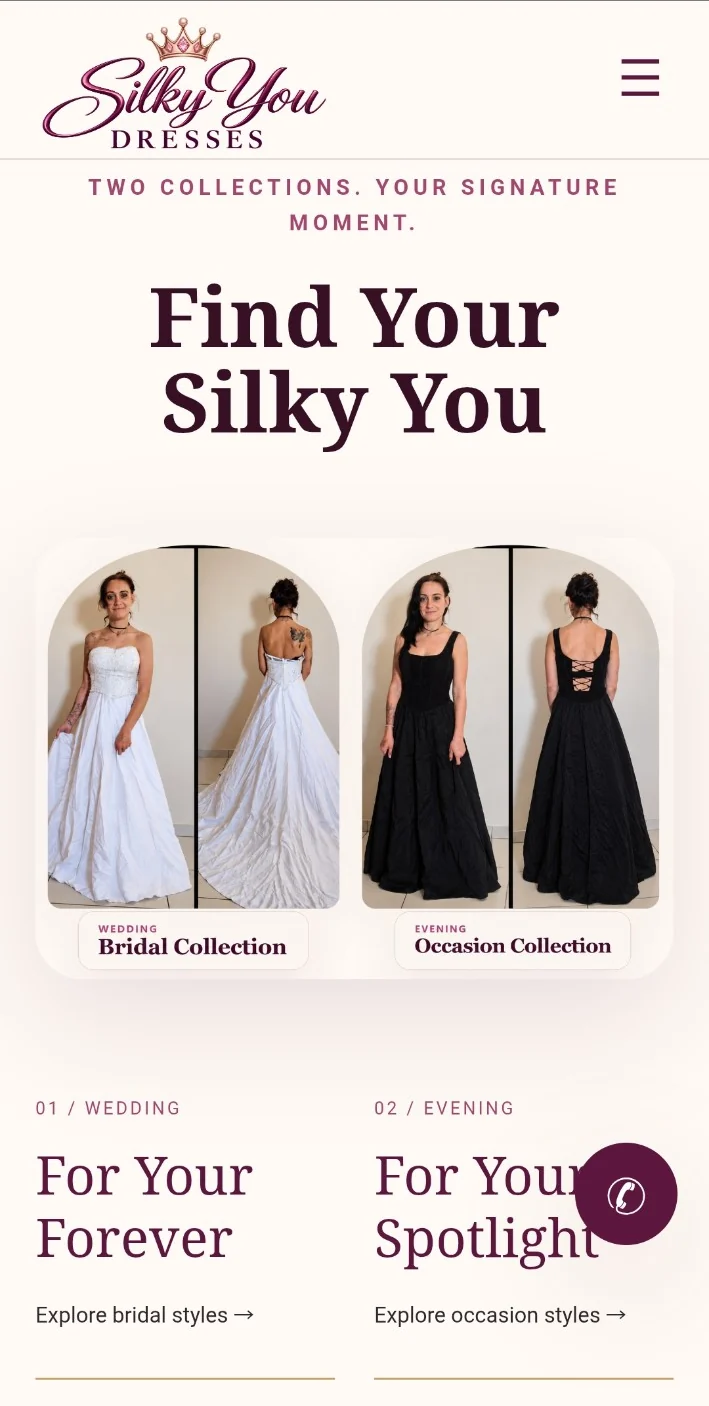 Mobile bridal and occasion dress collection cards